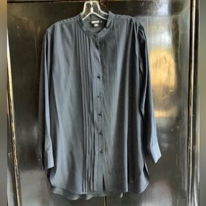 DKNY Tuxedo Style Pleated Silk Blouse